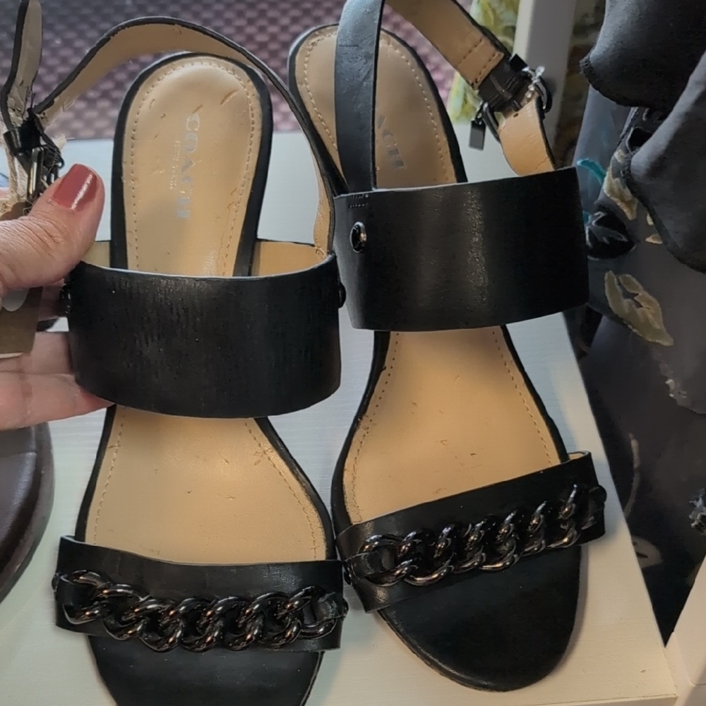 Coach Black Sandals with Chain Detail